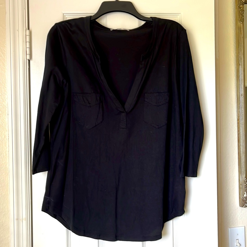 Gap Cotton Black 3/4 Sleeve Top
